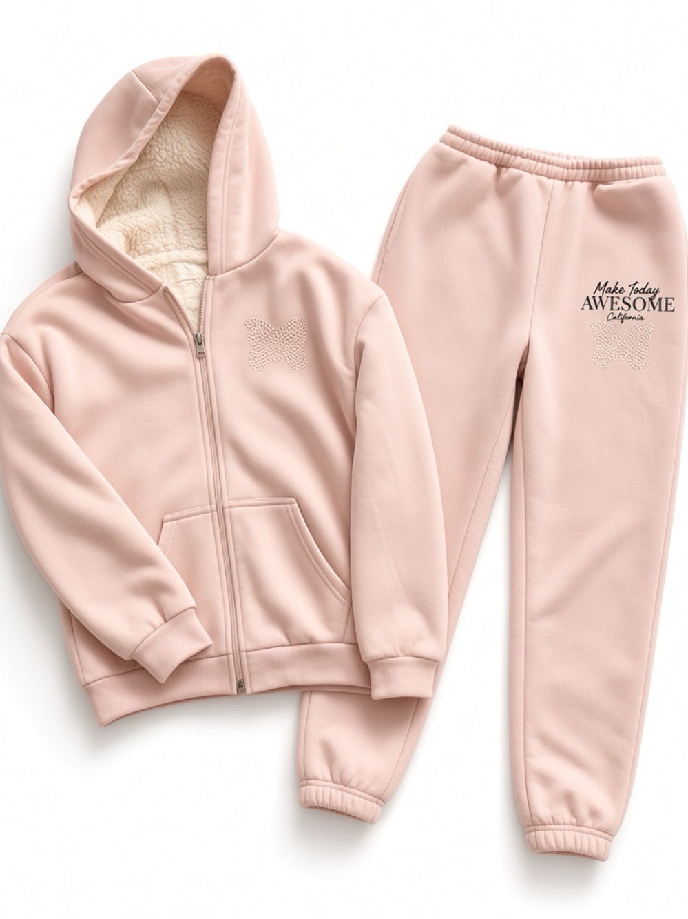 Kids Pink Fleece-Lined Hoodie & Jogger Set - Make Today Awesome